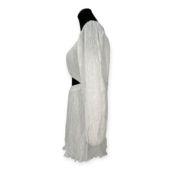 SABO | Small | Textured Crepe Off-Shoulder Puff Sleeve Seven Cutout Waist Dress - Picture 8 of 12